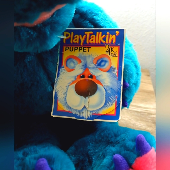 24K Polar Puff Playtalkin Derk Dragon Plush Hand Puppet Teal Pink - Picture 4 of 8